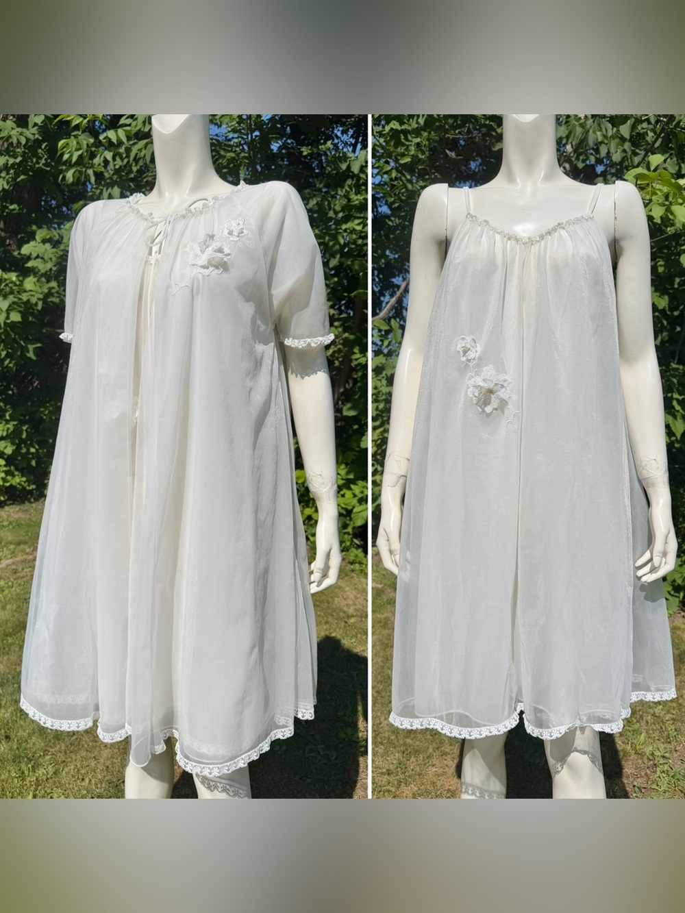 Vintage PEIGNOIR & GOWN Vanity Fair Bridal 2 piece Set Robe Slip Dress White XS